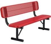 8Ft Heavy Duty Park Bench with Back Portable Frame, Outdoor Steel Bench with Backrest, Expanded Metal Mesh Bench for Lawn, Park, Deck, Garden, Patio, Porch, Red