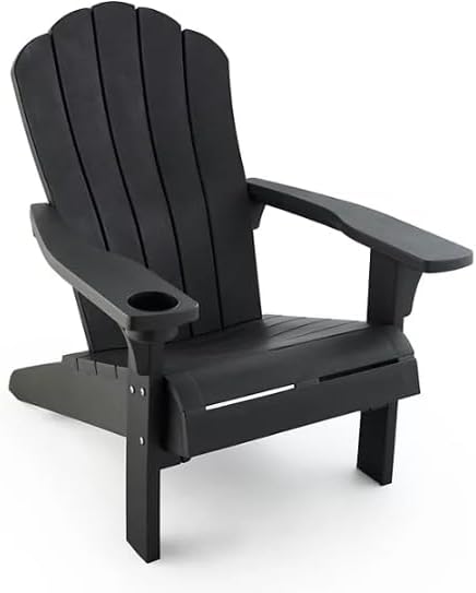 Outdoor Everest Adirondack Chair with Integrated Cupholder (Black)