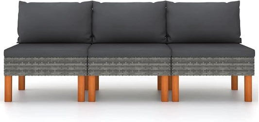 3-Piece Outdoor Sofa Grey Rattan Modular Patio Couch 25x24x26 in Weather-Resistant PE Wicker Comfortable Cushions Modern Design for Balcony Garden Terrace