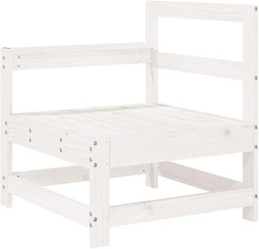 White Compact Outdoor Sectional Sofa 24.4" Solid Pine Slatted Bench, Matte Patio Loveseat for Garden, Balcony, Porch and Backyard Seating