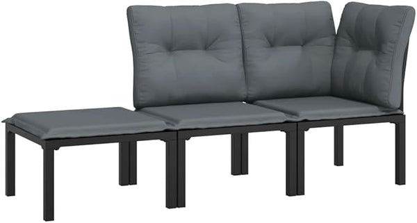 3-Piece Outdoor Patio Sectional Sofa Set, Black & Grey Synthetic Rattan, 21.7" Modular Loveseat with Cushions - Photo 1