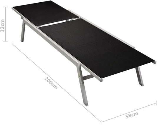 Outdoor Chaise Lounge Beach Lounge Chair Sun Chair Sun Loungers 2 pcs with Table Steel and Textilene Black