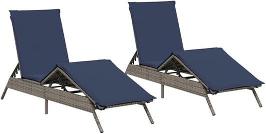 Set of 2 Outdoor Sun Loungers, Poly Rattan Reclining Garden Pool Chair with Adjustable Backrest, Comfortable Cushions for Patio, Backyard, Deck, Gray