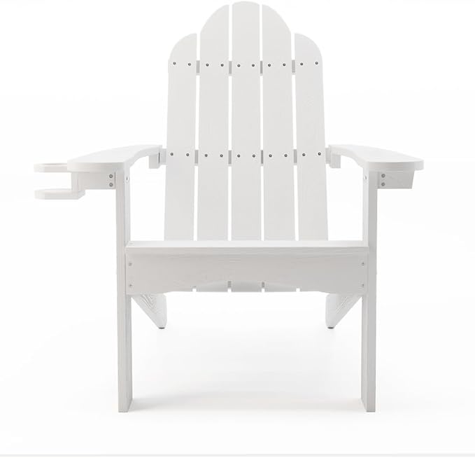 LUE BONA HDPS Adirondack Chairs Set of 2, Long-Lasting All-Season Outdoor Patio Chairs, Hidden Cup Holder, 350 LBS, White