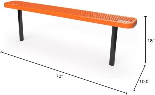 COATEDOUTDOORFURNITURE Coated Outdoor Furniture Heavy-Duty Outdoor Bench Thermoplastic Coated, Expanded Metal, Commercial-Grade Seating, Made in America (Inground Without Back, 6 Ft, Orange)