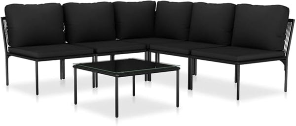 vidaXL 6-Piece Weather-Resistant Patio Lounge Set with Cushions - Elegant Outdoor PVC and Powder-Coated Steel Sectional - Photo 1