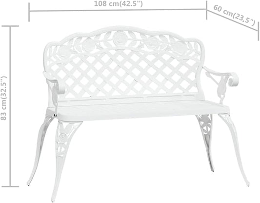 Patio Bench, Garden Bench, Outdoor Bench, Bench with Arms and Back for Patio, Backyard, Garden, Poolside and Living Room,42.5" Cast Aluminum White