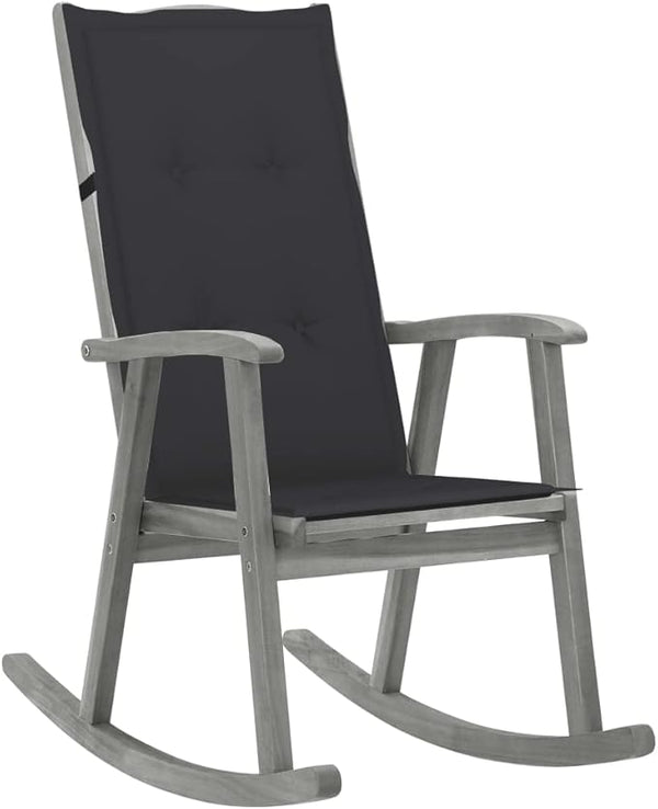 Outdoor Rocking Chair with Anthracite Cushions, Solid Acacia Wood Vintage Rocker with High Backrest for Patio, Porch - Photo 1