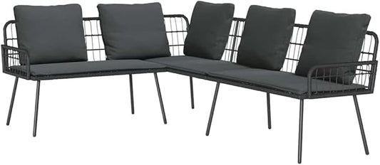 3-Seat L-Shape Outdoor Sofa, Gray PE Rattan Patio Couch with Bench Cushion, 90.9 x 68.1 inch Metal Frame, Modern Low-Profile Design for Garden, Deck, Balcony
