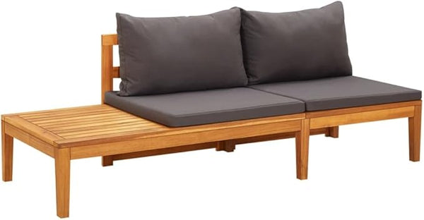 Patio Bench with Table Dark Gray Cushions Solid Acacia Wood Outdoor Chairs Furniture Outdoor Patio Furniture Set - Photo 1