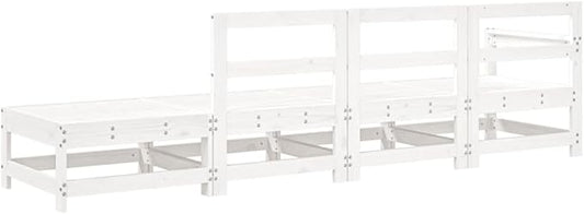 White Solid Pine Patio Sectional Couch 26x24x28 in Modular Outdoor Seating Set Seats 4 for Garden Balcony and Terrace