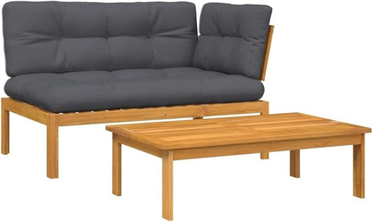 Pallet Sofa Set Anthracite and Natural Wood Couch Patio Set for Porch Garden
