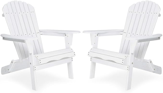Premium Folding Adirondack Chairs Set of 2 - Solid Cedar Wood Outdoor Lounge Chairs with Embossed Wood Grain, Weather Resistant Patio Furniture for Garden, Poolside, Fire Pit & Backyard