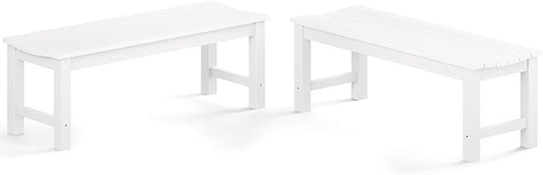 Outdoor Bench Set of 2, 2-Person Patio Backless Benches, HIPS Weatherproof Garden Bench That Never Rot and Fade, Suit for Backyard, Church, Patio, Deck and Entryway (White)