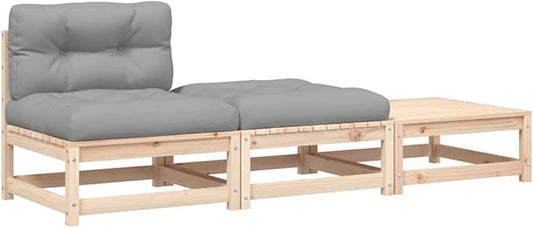 Rustic Outdoor Armless Sofa with Solid Pine Wood and Gray Oxford Fabric Cushions, Weather-Resistant Modular Patio Furniture for Terrace and Garden Seating