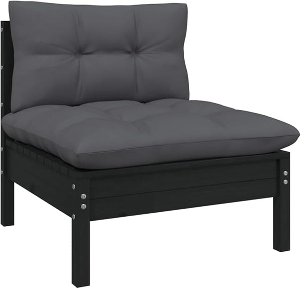 Patio Middle Sofa with Cushions Black Solid Pinewood Outdoor Chairs Furniture Outdoor Patio Furniture Set Suitable for - Photo 1