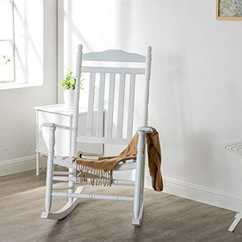 Outdoor Wooden Rocking Chair for Patio and Porch - Traditional Indoor Outside Furniture Rocker for Lawn, Backyard and Garden, White