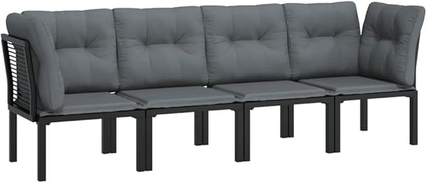 4-Piece Modular Outdoor Sectional Sofa Set in Synthetic Poly Rattan, Black/Grey, 24.4x24.4x26.8 in - Photo 1