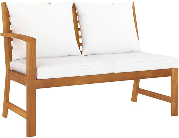 Solid Acacia Wood Garden Bench with Cream Polyester Cushions, Spacious Outdoor Seating for Patio and Balcony - Photo 1