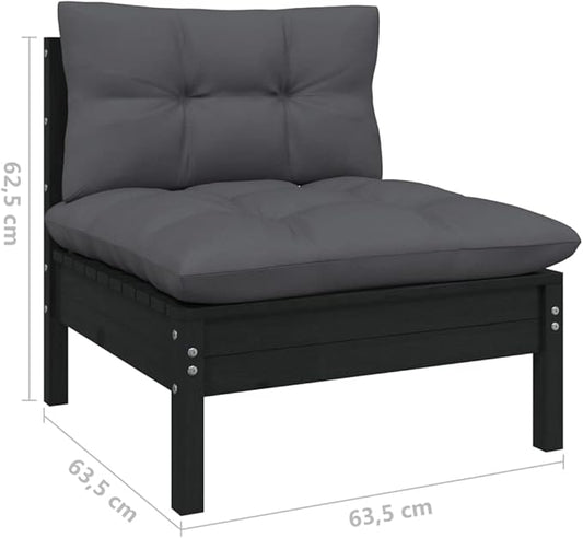 Patio Middle Sofa with Cushions Black Solid Pinewood Outdoor Chairs Furniture Outdoor Patio Furniture Set Suitable for Poolside, Bistro, Patio.