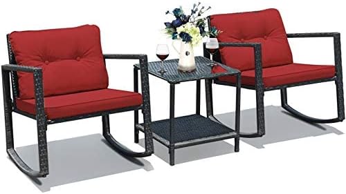 HAPPYGRILL 3 Pieces Rocking Bistro Set Outdoor Patio Rocking Chairs with Coffee Table - Photo 1