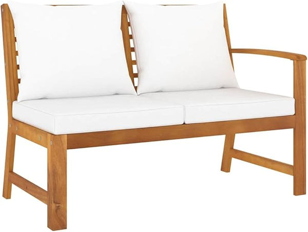 45.1 in Acacia Wood Patio Loveseat with Cream Cushions, Rustic Outdoor Bench for Garden Balcony Porch, Seats 2 Adults - Photo 1