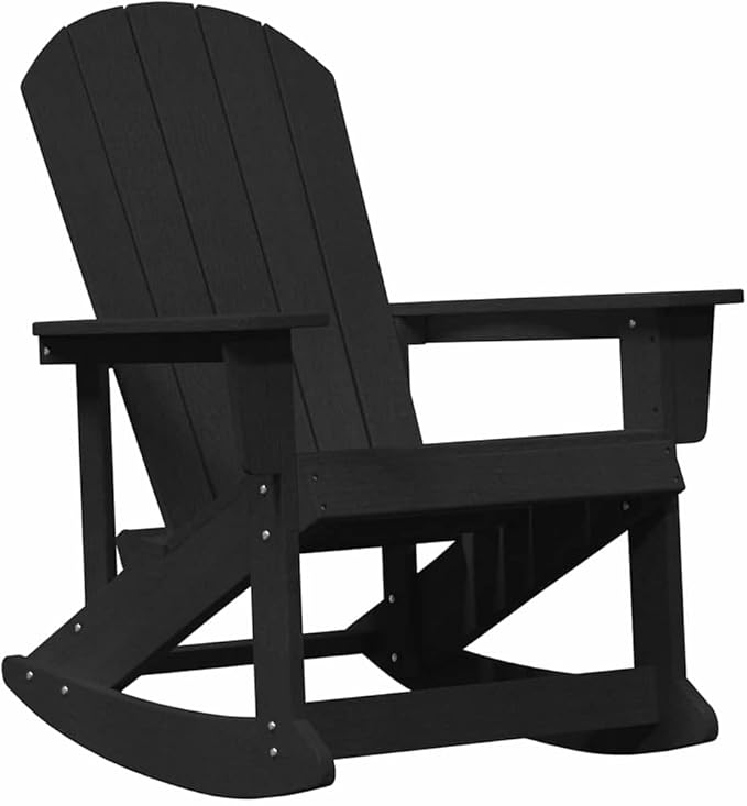 2 Pcs Adirondack Rocking Chairs Set, Weather-Resistant HDPE Outdoor Patio Furniture with Removable Cushions, All-Weather Garden Lounge Set for Porch, Backyard, Black