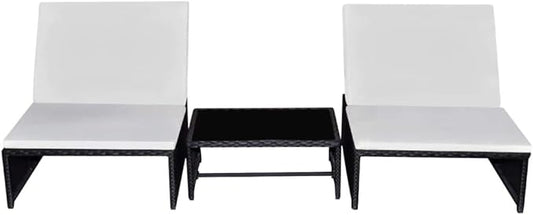 Outdoor Chaise Lounge, Sun Relaxing Chaise Lounge Beach Chaise Lounge Sun Loungers 2 pcs with Table Poly Rattan Black for Poolside Garden Balcony Patio Yard