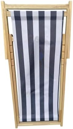 Populus Wood Sling Chair Blue Stripe Folding Chaise Lounge Chair for Outdoor Beach Pool Patio Dark Blue Adjustable Recliner No Assembly Needed