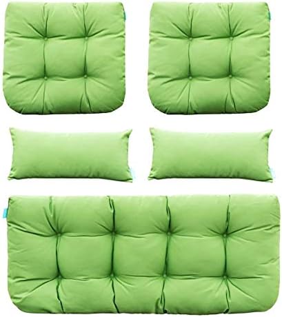 QILLOWAY Patio Cushions, 5 Piece Set - Outdoor Wicker Seat Cushions for Loveseat/Bench, All Weather, Green - Photo 1