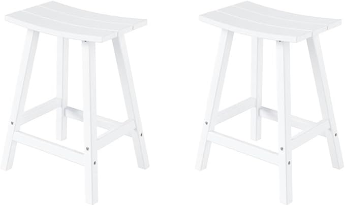 Costaelm All-Weather Bar Stools Set of 2, 24" Height Outdoor Bar Stools, Adirondack Poly Patio Bar Stool for Patio, Deck, Kitchen Counter and Garden, White