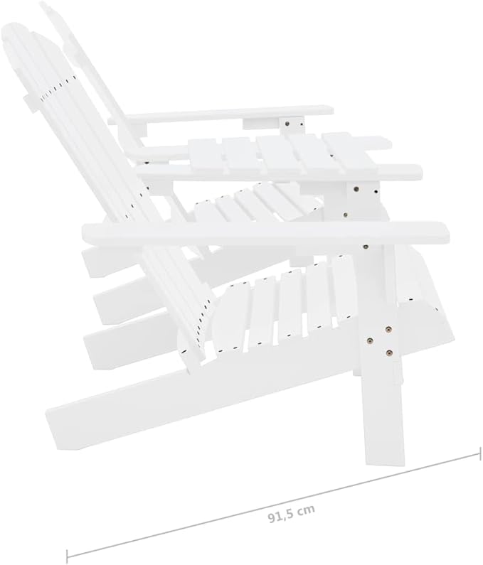 Patio Adirondack Chairs with Tea Table Solid Wood Fir White, Suitable for patios, Gardens, Balconies