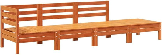 4-Seater Patio Sofa Set Outdoor Furniture Wax Brown Solid Pine Wood Modular Garden Conversation Set for Backyard, Porch, Balcony