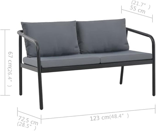 2 Seater Outdoor Garden Bench with Light Grey Cushions, Aluminum Frame Rectangular Patio Loveseat for Balcony Terrace 48.4 Inch