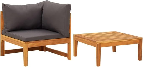 2 Piece Patio Lounge Set with Dark Gray Cushions Acacia Wood Outdoor Chairs Furniture Outdoor Patio Furniture Set - Photo 1