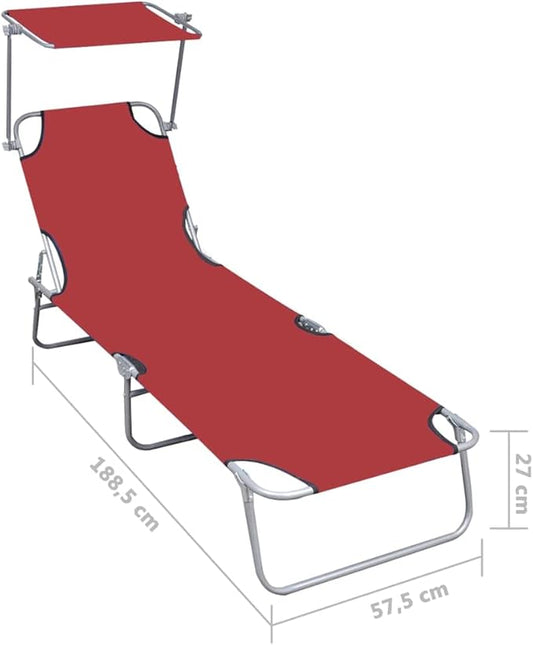 Folding Sun Lounger,Patio Chaise Lounge Chair,Outdoor Recliner Lounge Chair Sun Loungers, All Weather Chaise for Garden, Balcony, Pool with Canopy Red Aluminum
