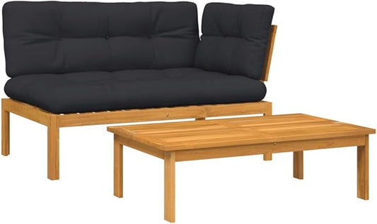 Patio Sofa Set Black Solid Acacia Wood Medium Modular Outdoor Furniture Deck Couch for Lawn Deck