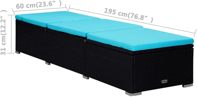 Sun Lounger Outdoor Chaise,Outdoor Lounge Chairs Set of 2,Chaise Lounge,Lounge Chairs for Outside,Pool Lounge Chairs,Outdoor Chaise Lounge,with Cushion and Tea Table Poly Rattan Blue