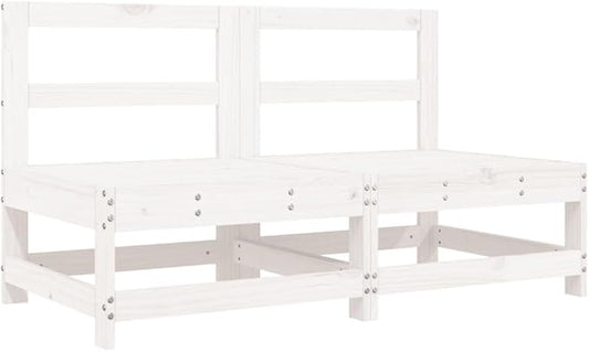 Rustic White Outdoor Sectional Sofa Unit 24.4" Square Solid Pine Wood Modular Patio Couch for Garden Balcony