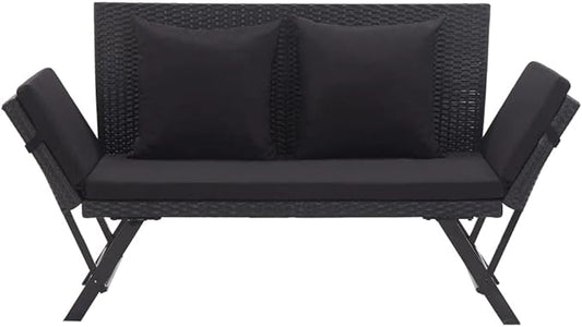 Garden Bench Deck Bench Patio Bench with Cushions 69.3" Black Poly Rattan