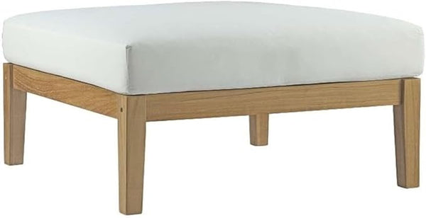 Modway Bayport Teak Wood Outdoor Patio Ottoman in Natural White - Photo 1