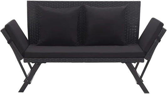 Outdoor Sun Bed Black Poly Rattan Standard Convertible Furniture,Comfort and Style Outdoor Garden Bench with Convertible Sun Lounger Modern Minimalist Design for , Patio or Terrace Patio Furniture