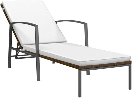 Sun Lounger Brown and Cream White Garden Lounge Chair Outdoor Chaise Lounge for Balcony Outside