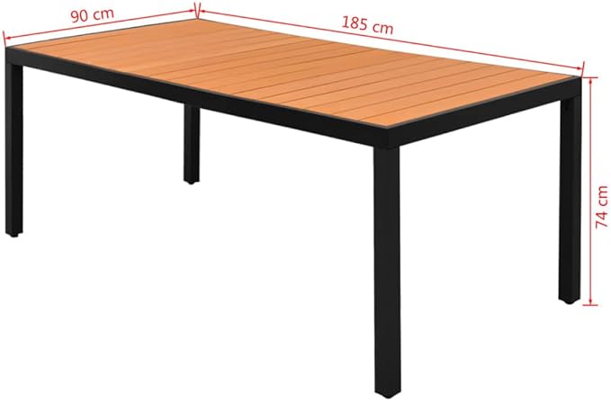 vidaXL Outdoor Table - Weather- Patio Furniture with WPC Top and Aluminum Frame | Ideal for Garden, Terrace, and Patio | Sturdy and Durable | Brown
