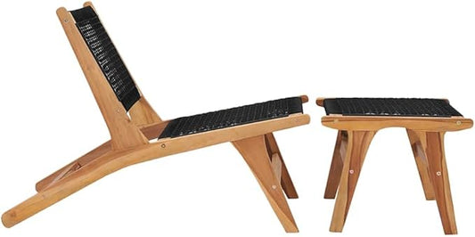 Sun Lounger Natural Teak Hardwood, Oiled Finish, Outdoor Chaise Lounge Chair with Removable Footrest, Patio Deck Garden, 23.6x35.2x25.6 in Outdoor Chaise