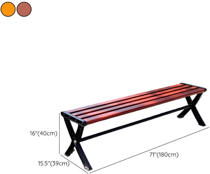 LITFAD Outdoor Bench Modern Park Bench with Corrosion Resistant Metal Frame, Red Brown Wooden Seating Without Backrest, Garden Bench for Patio, Lawn, Yard, Porch - Type C, 71" L x 15.5" W x 16" H