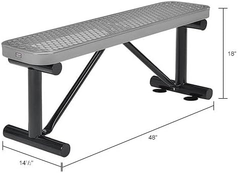 Global Industrial 4'L Heavy Duty Expanded Metal Mesh Flat Bench with Steel Frame, Portable Outdoor Bench, 1000 lbs Capacity, Gray, 48" L x 14-1/2"W x 18" H