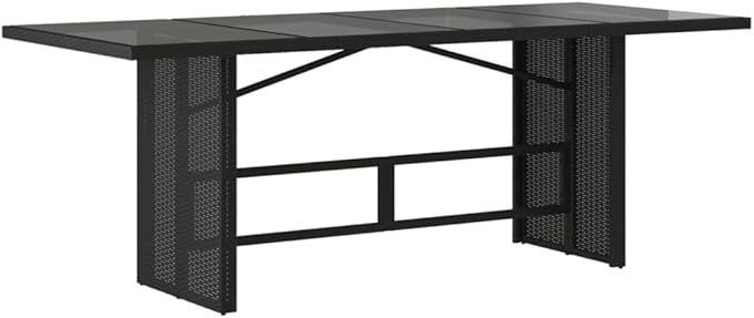 vidaXL Patio Garden Table - Black PE Rattan Glass top - Outdoor/Patio/Garden/Deck