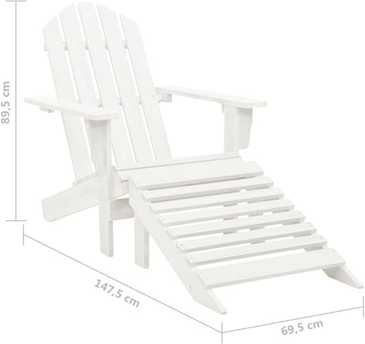 vidaXL Patio Lounge Set - White Adirondack Chair with Detachable Ottoman and Side Table, Solid Fir Wood, Classic Design, Weather Resistant