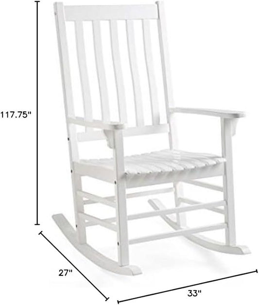 Plow & Hearth Outdoor Classic Slatted Eucalyptus Wood Porch Rocking Chair 33 W x 27 D x 47.25 H White Paint